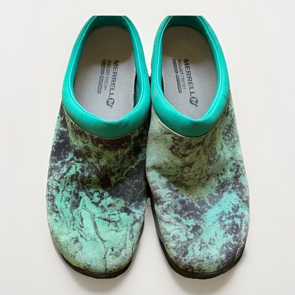 Merrell Encore Sea Green Print Slip On Loafers Sneakers Comfort Mules Sz 10 - Picture 1 of 10